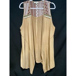 Umgee XL Light Brown Velour Open Front Vest Fringe Tribal Long